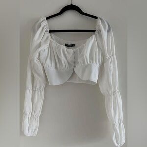 White Puff Sleeve Crop Top